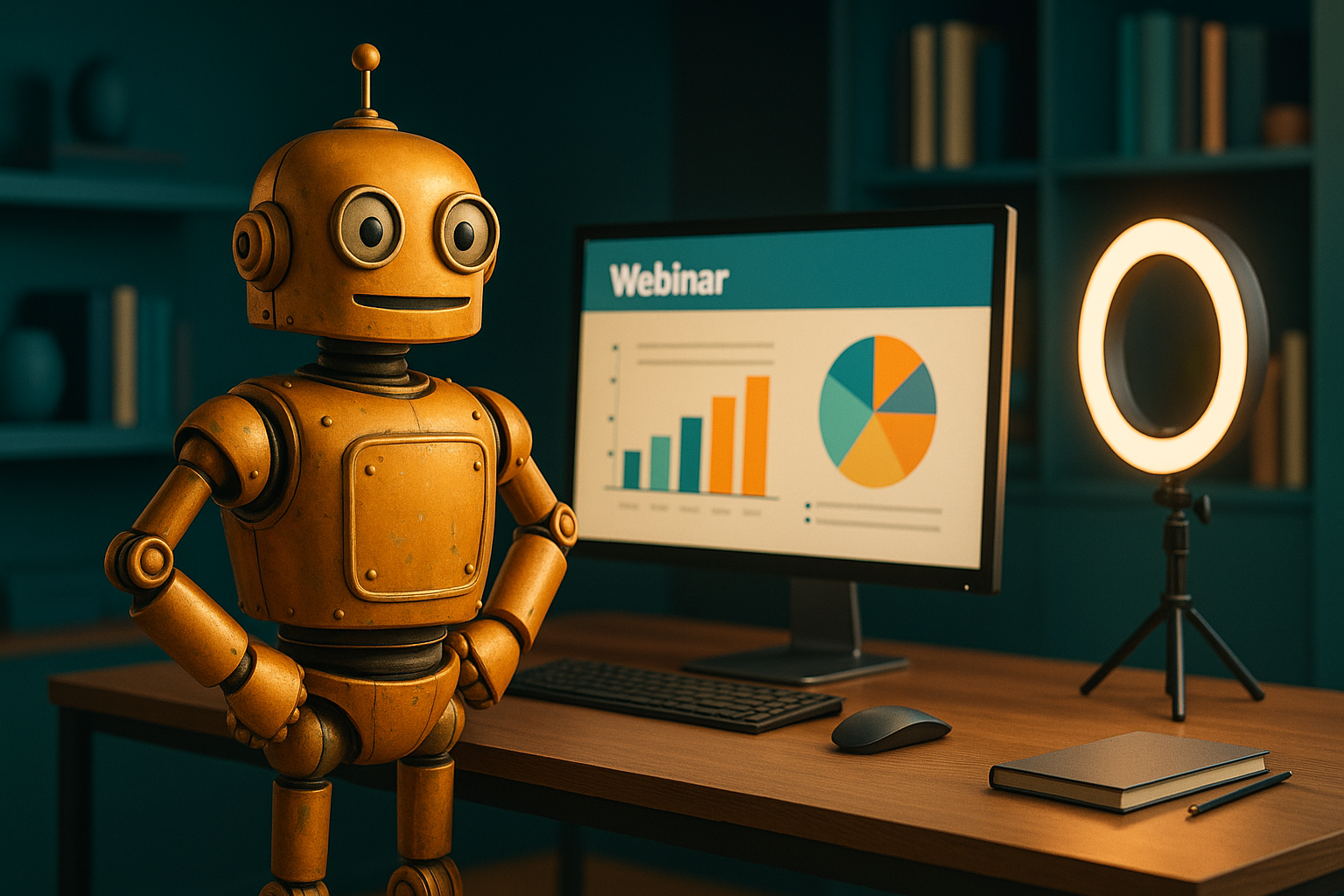 Professional educational webinar setting with a presenter in a modern office